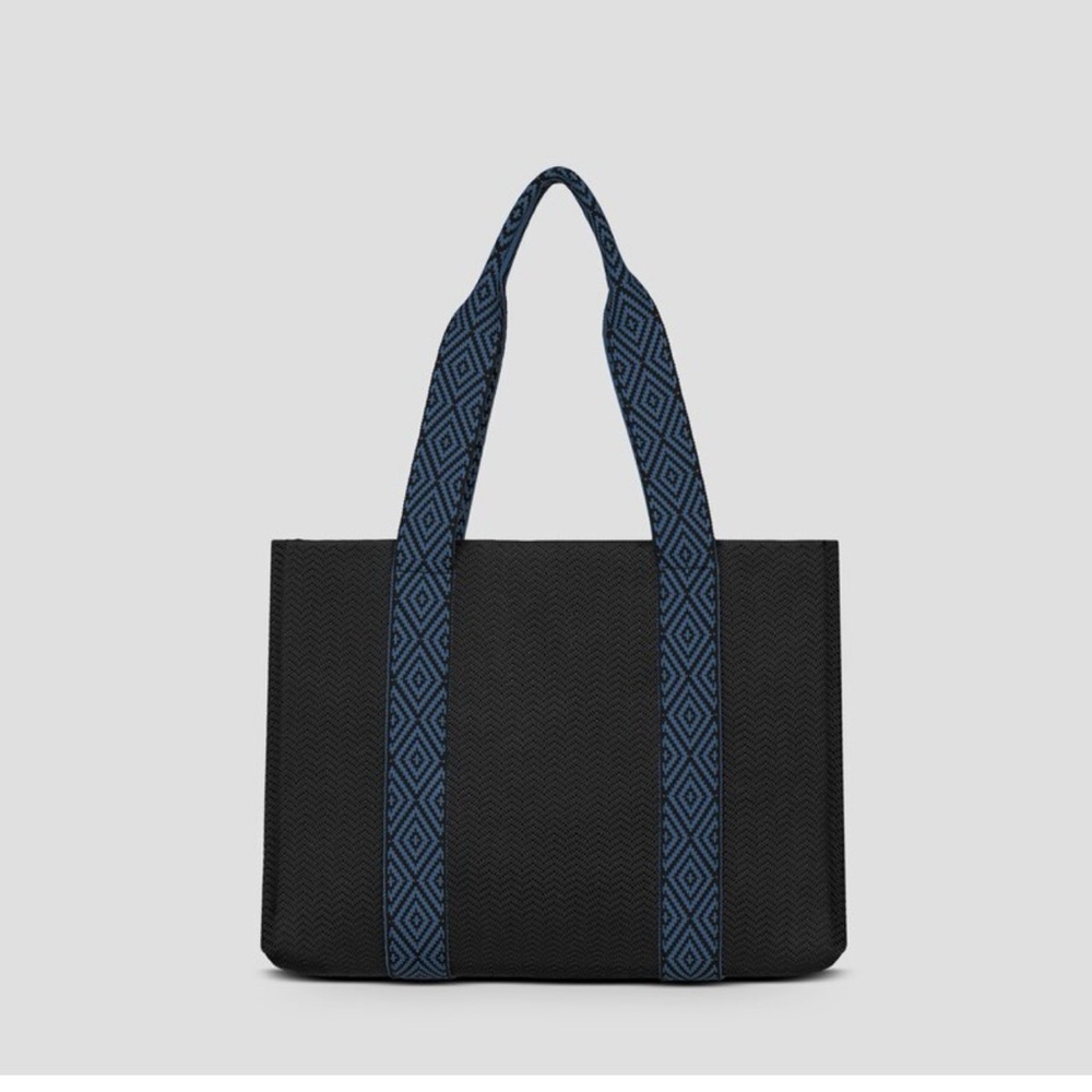 VIVAIA Black Tote Bag with Blue Straps